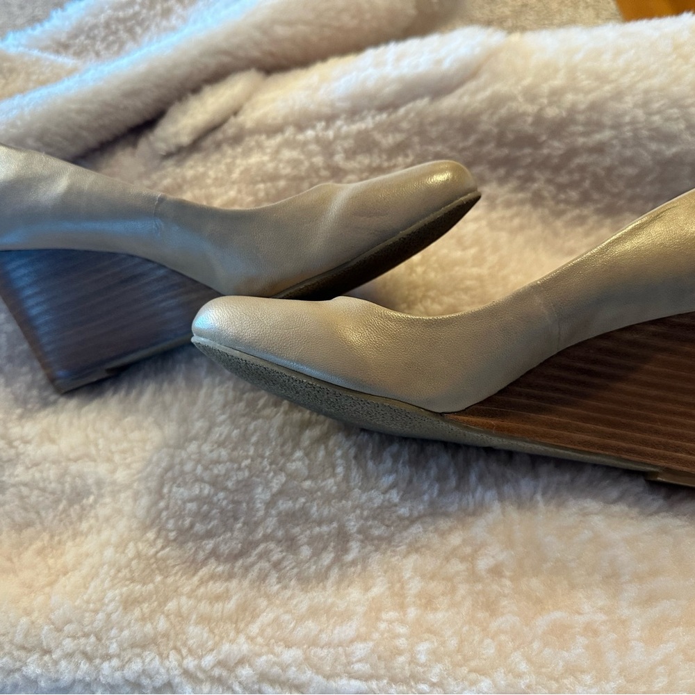 Nine West Gray Leather Wedge Shoes